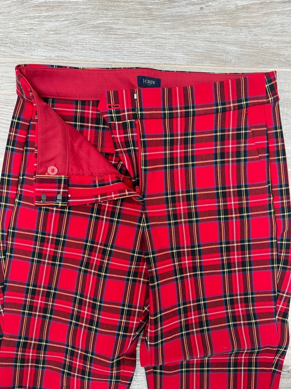 JCREW Factory Red Plaid Straight-Leg Pants - Picture 4 of 9